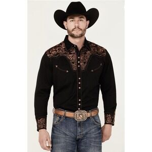 Scully Men's XXL Western Gunfighter Black Copper Floral Pearl Snap Rodeo Shirt